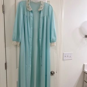 Vintage Lorraine Lingerie Nylon and Lace Teal Aqua Robe--Size Small